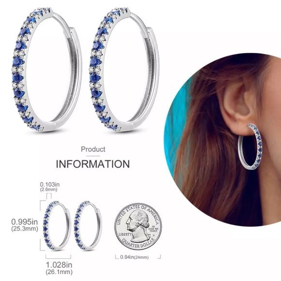 âŚď¸Last OneâŚď¸đ
ş925 Sterling Silver Blue Cubic Zircon Hoop Earrings - Picture 4 of 7